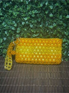 Handmade Yellow Beaded Wristlet Clutch